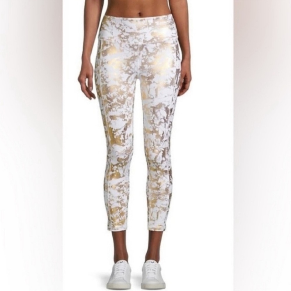 LILY PULITZER LUXLETIC Leggings Size XXS Pull On Pockets Gold White